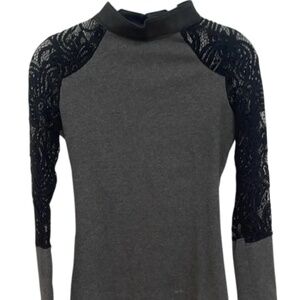 Gray and Black Lace Sleeve Women's Top | Size S
